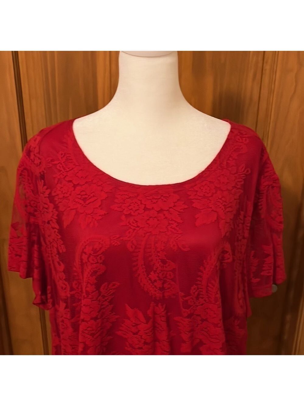 NortonMcnaughten Woman Red Lace Holiday Top Size 3X